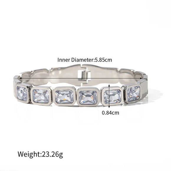 Waterproof Silver Bangle Bracelet*Cubic Zirconia Tennis Baguette Bracelet*JD - Picture 6 of 6